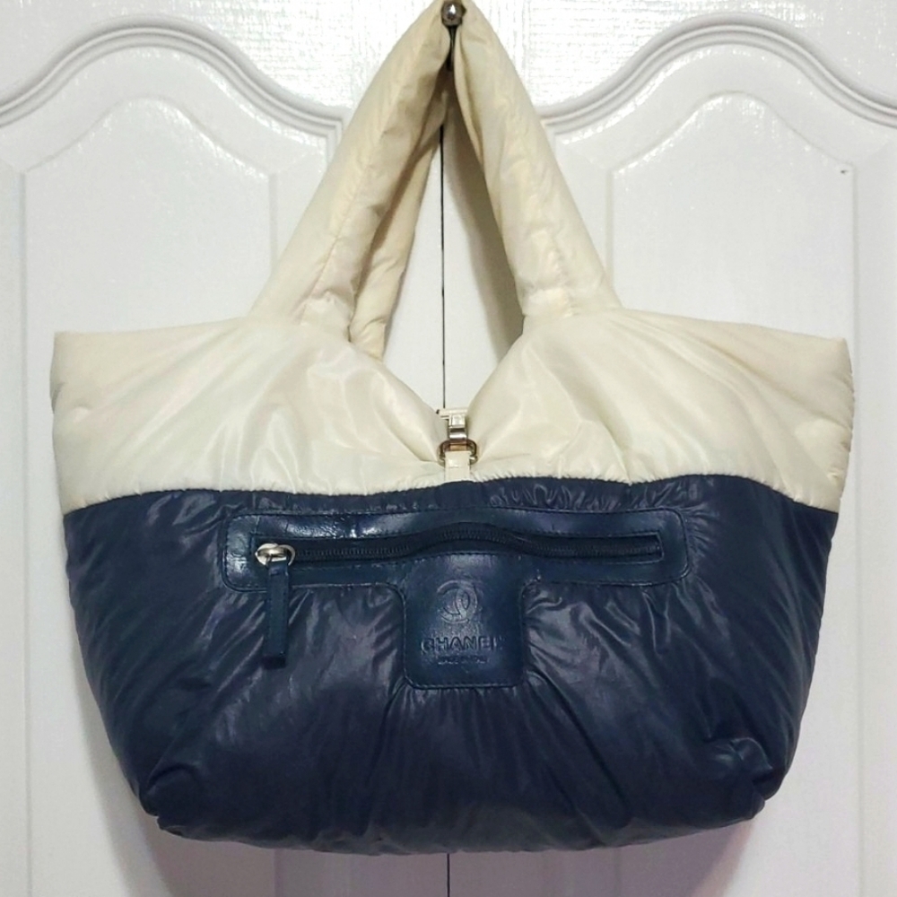 CHANEL Dark White Quilted Nylon Coco Cocoon PM REVERSABLE Soft Nylon Handbag💙